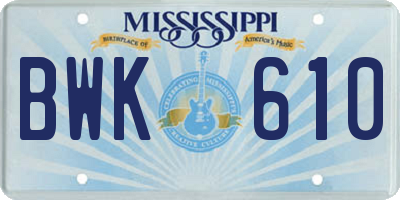 MS license plate BWK610