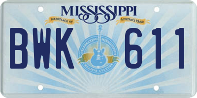 MS license plate BWK611