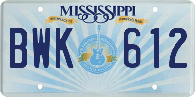 MS license plate BWK612