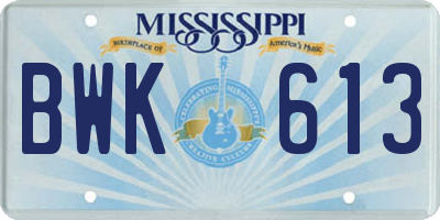 MS license plate BWK613