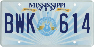 MS license plate BWK614