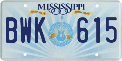 MS license plate BWK615