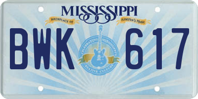 MS license plate BWK617