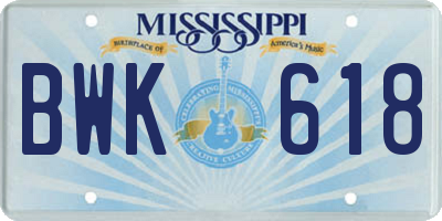 MS license plate BWK618