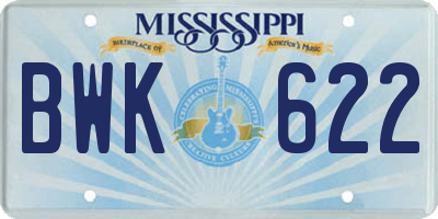 MS license plate BWK622