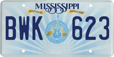 MS license plate BWK623