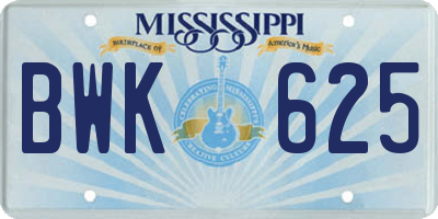 MS license plate BWK625