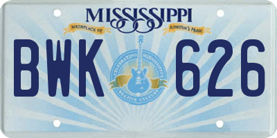 MS license plate BWK626