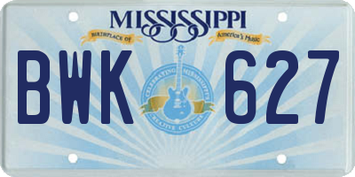 MS license plate BWK627