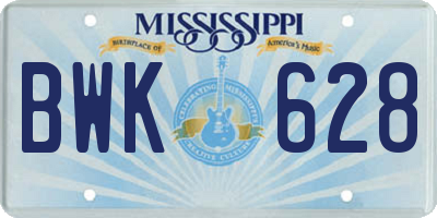 MS license plate BWK628