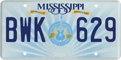 MS license plate BWK629