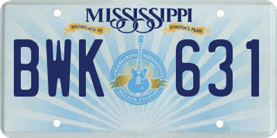 MS license plate BWK631