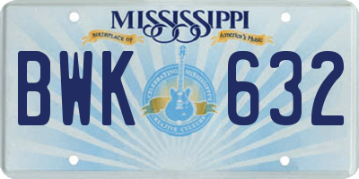 MS license plate BWK632