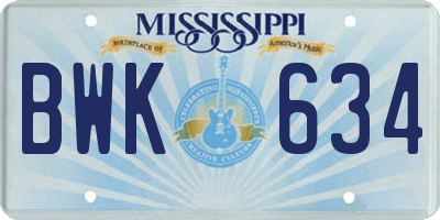 MS license plate BWK634