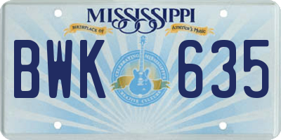 MS license plate BWK635