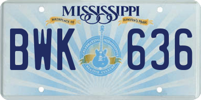 MS license plate BWK636