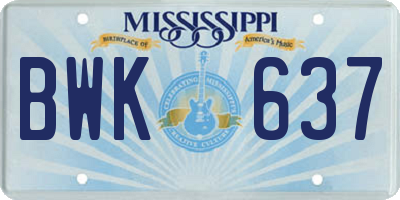MS license plate BWK637
