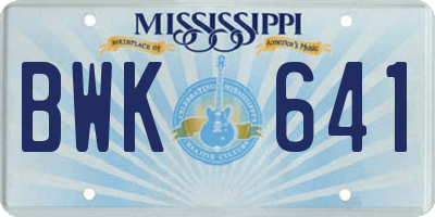 MS license plate BWK641