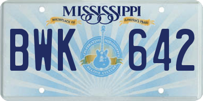 MS license plate BWK642