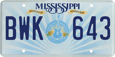 MS license plate BWK643