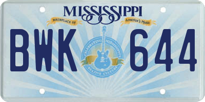 MS license plate BWK644