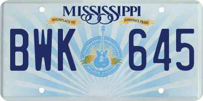 MS license plate BWK645