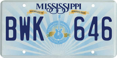 MS license plate BWK646