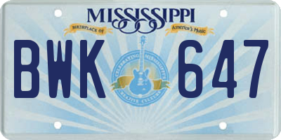 MS license plate BWK647