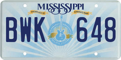 MS license plate BWK648