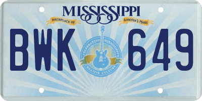 MS license plate BWK649