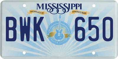 MS license plate BWK650