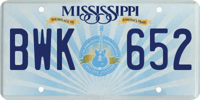 MS license plate BWK652