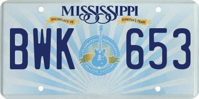 MS license plate BWK653