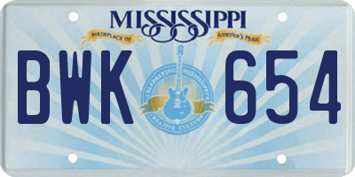 MS license plate BWK654