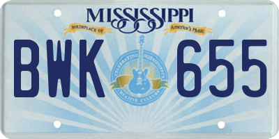 MS license plate BWK655
