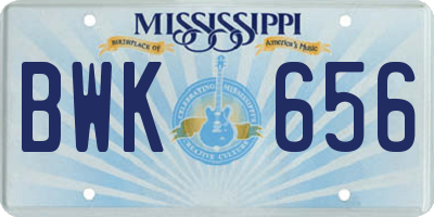 MS license plate BWK656