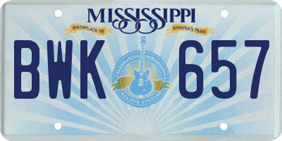 MS license plate BWK657