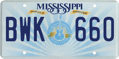 MS license plate BWK660