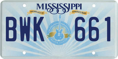MS license plate BWK661