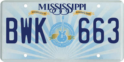 MS license plate BWK663