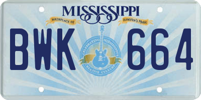 MS license plate BWK664