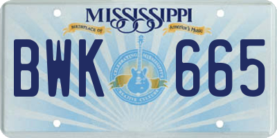 MS license plate BWK665