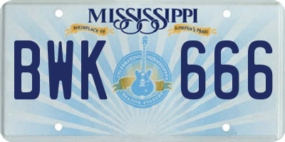 MS license plate BWK666