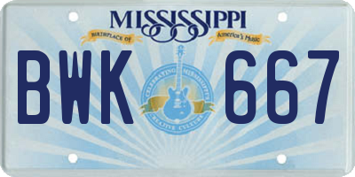 MS license plate BWK667