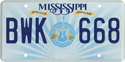 MS license plate BWK668