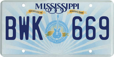 MS license plate BWK669