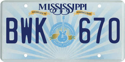MS license plate BWK670