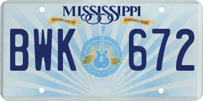 MS license plate BWK672