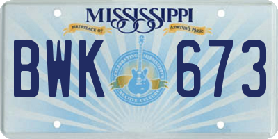 MS license plate BWK673
