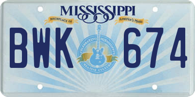 MS license plate BWK674